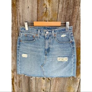 LEVIS denim jean raw hem distressed mini skirt